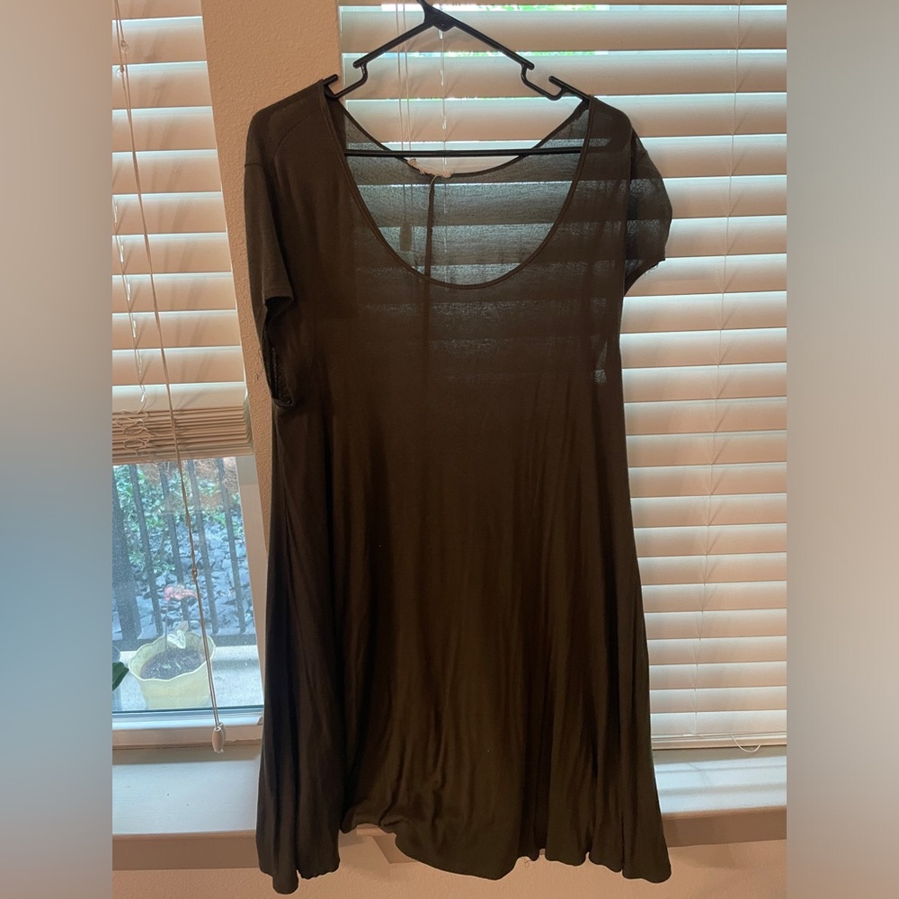 Olive Green Mini T Shirt Dress Comfortable Casual Large